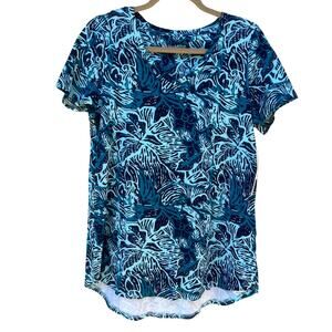 NWT Soft Surroundings Isabel Pima Tunic Tee Abstract Aqua Blue Small